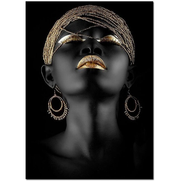 Afrikansk KonstSvart KvinnaMed Gyllene Huvuddress Dukmålningar VäggkonstAfrican Girl Posters PrintsWallArt60x80cmIngen ram