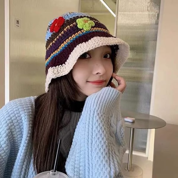 Dame strikkede huer kasket Boho strik bøttehatte håndlavede Cloche hæklede hatte-FS2- color