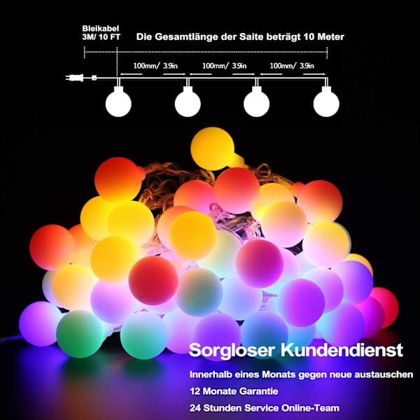Sfäriska Ljusslingor, 8 Lägen 100 LED Plug Utomhus Ljusslinga