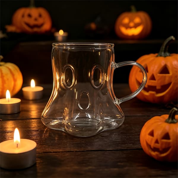 Halloween Spøgelsesglas med Håndtag, Genanvendelige Drikkeglas til Feriefester 2pcs