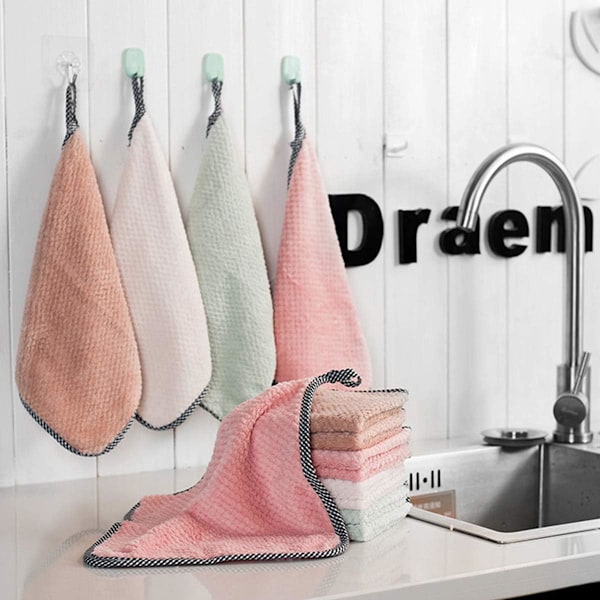 Handdukar 4 st Absorberande Korall Sammet Hängande Handduk