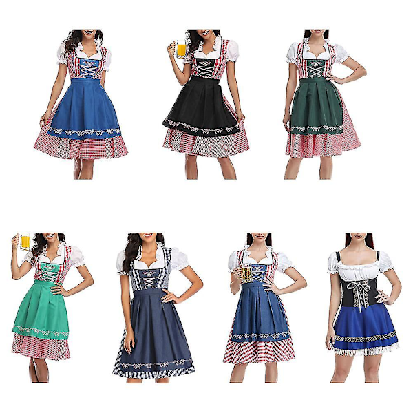 Oktoberfest kostume til kvinder, voksen Dirndl, tysk traditionel bayersk øl karneval Fraulein Cosplay tjenestepigekjole - a Grå Blå Gray  Blue XXL