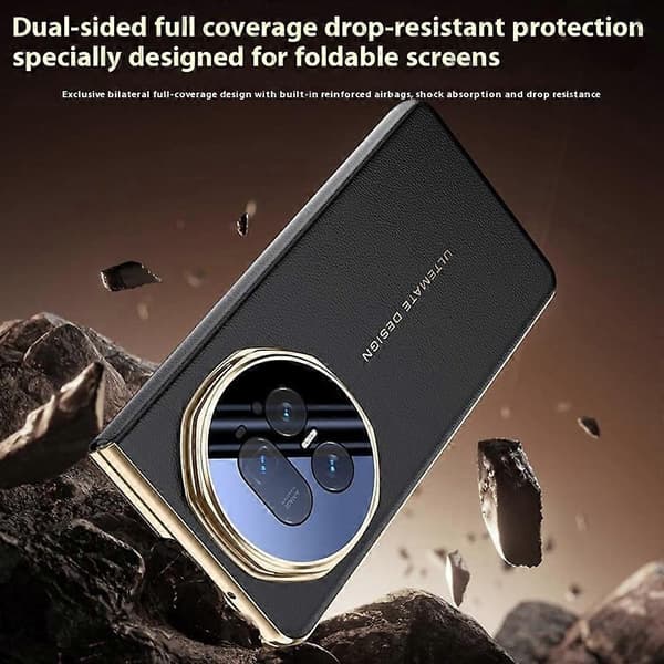 Honor Magic V5 5G Case - Smart View Window, Leather Phone Cover with Metal Lens Stand