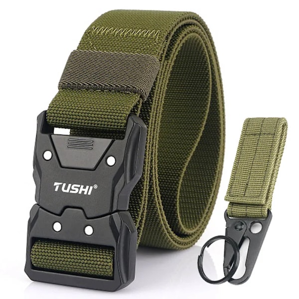 VATLTY Nyt unisex elastisk bælte hårdlegering Hurtigspænde Tough Stretch Nylon Herre Militær Taktisk bælte Arbejdstilbehør ArmyGreen sæt-FS1- ArmyGreen set 115cm