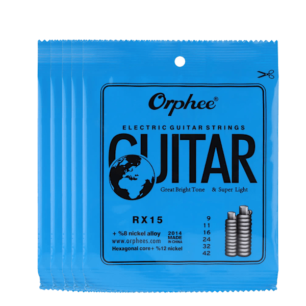 5 sett Orphee elektriske gitarstrenger Nikkelbelagte Super Light