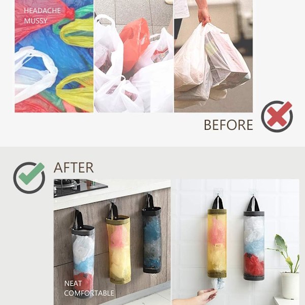 3 stk Nylon Søppelposeholder, Hengende Mesh Bag Organizer