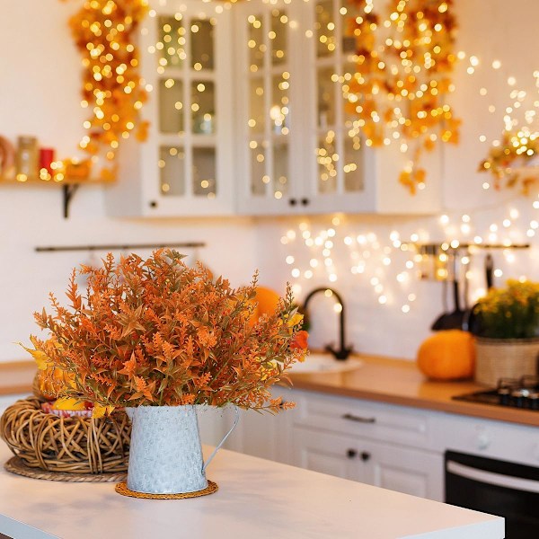 12 Buketter Kunstige Høstblomster Ingen Bleking Kunstige Høstplanter, for Thanksgiving Halloween Jul Bryllup Fest (Mørk)