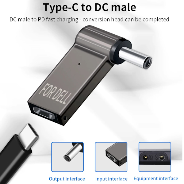 Laptop Strömadapter PD 100W 5A USB Typ-C Hona till DC Hane för HP/Lenovo/DELL