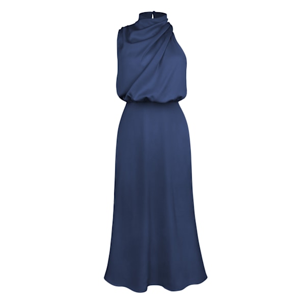 Högkvalitativ satinärmlös klänning, fashionabel elegant aftonklänning för kändisar, mörkblå L-X41- dark blue l