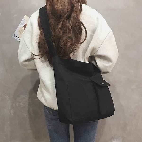 Damväska Dam Tote Canvas Handväskor Axelväska SVART-FS2- black