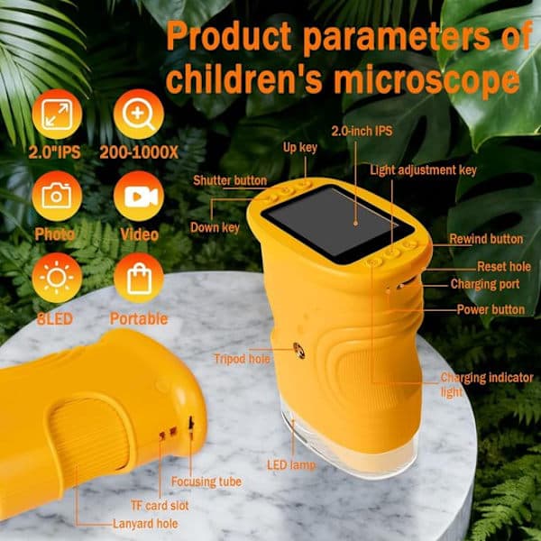 Microscope - Kids Microscope - Portable Pocket Microscope - 2-inch 1080P HD Screen - Educational Toy for Families - Ages 4-12 Gift Christmas Gift-FS-