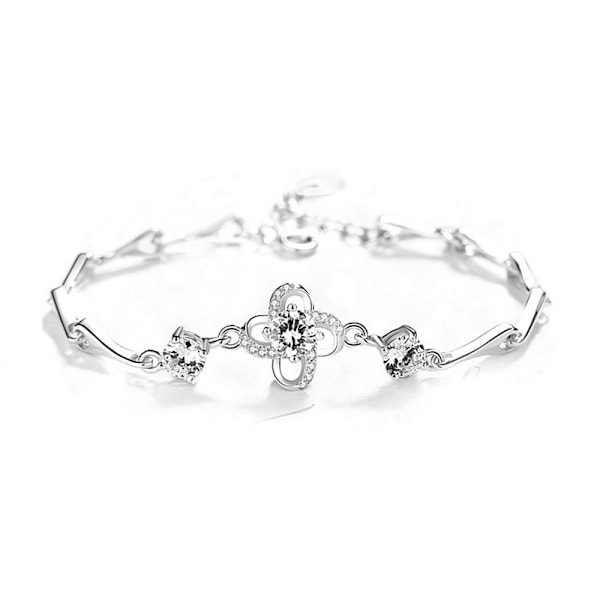 Armband med fyrklöver, justerbart 925 silverarmband dam, present till kvinnor och flickor, födelsedagspresent