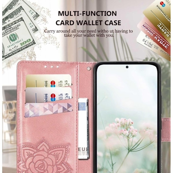 Samsung S24 Wallet etui PU-Læder 4-RUMS Motiv Sommerfugl