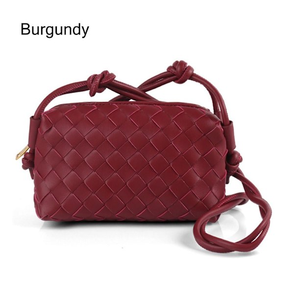 Crossbody-väska för damer PU-flätad VINRÖD-X44- Burgundy