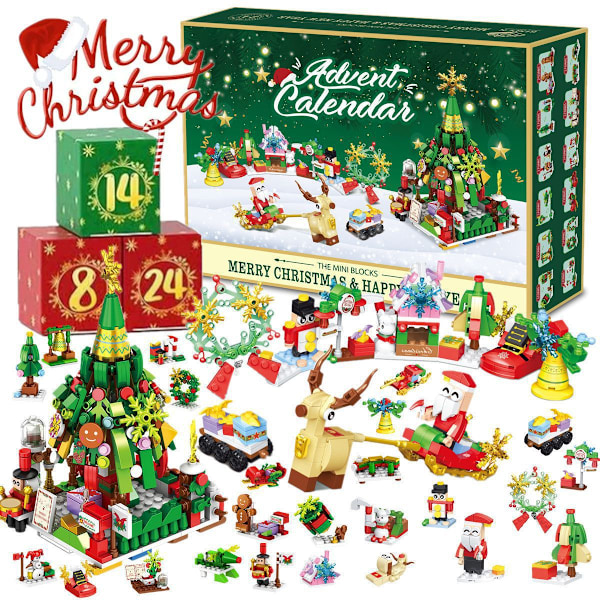 Byggeklosser Julekalender Blind Box Nedtelling 24 Ruter Barn DIY Bil Dinosaurie Byggeklosser Hånddrevet Blind Box-sfssscs ST-18【2024 new model】