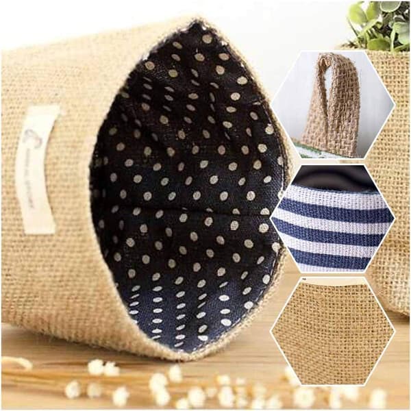 Cotton and Linen Storage Baskets, Foldable, Small Baskets with Hanger, Storage Bags for Toys, Makeup, Keys, Small Items.-FS-