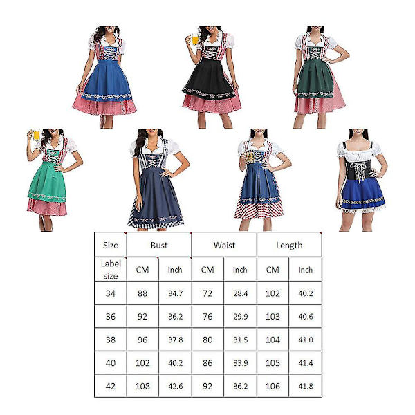 Oktoberfest kostume til kvinder, voksen Dirndl, tysk traditionel bayersk øl karneval Fraulein Cosplay tjenestepigekjole -a Rød Red L
