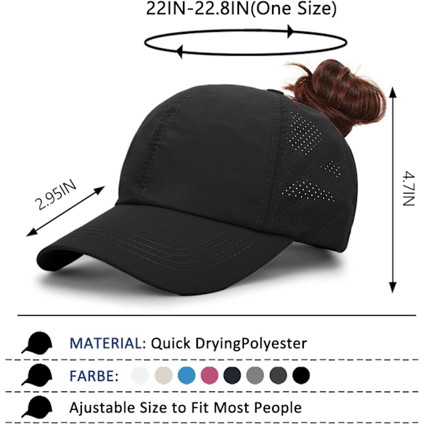 Naisten baseball-lippis - Poninhäntä aurinkohattu Nopeasti kuivuva juoksulippis Naisten golfliput Ristiin Rastiin Säädettävät rekkalippikset naisille Tytöt Black-FS2- Black One Size