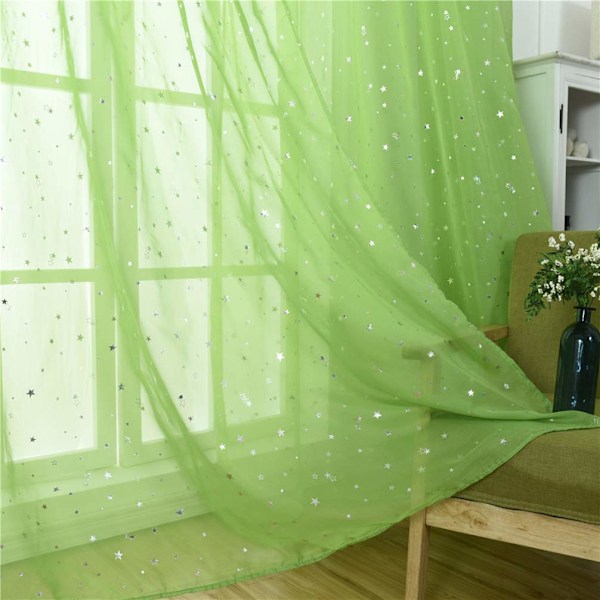 Stjernetulsgardin, gennemsigtig stjernegardin til soveværelse glitterstjerne voile gardinpanel voile netgardin (100x270CM, grøn, 1 gardin) Green