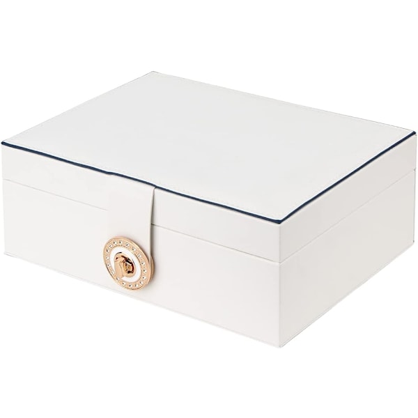 Smyckeskrin Organizer för Halsband Örhängen Armband Ringar, Stort PU Läder Smyckesförvaringslåda med 3 Stapelbara Lager - FS1 -