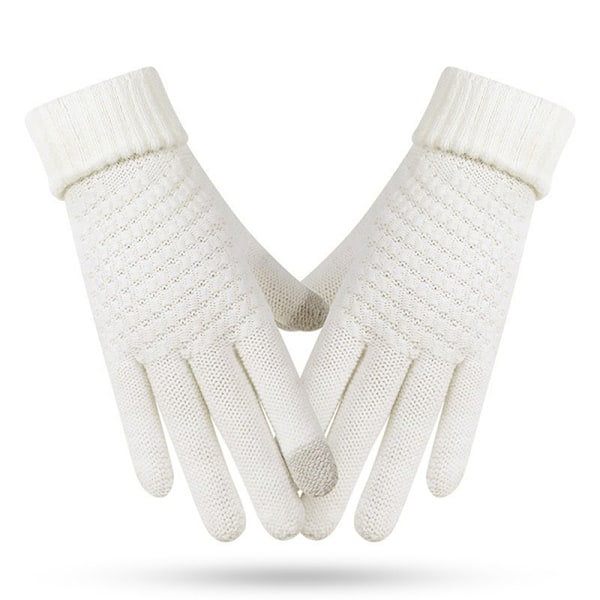 Vinter Touch Handskar Dam Herr Varma Stretch Stickade Vantar Imitation-FS1- White