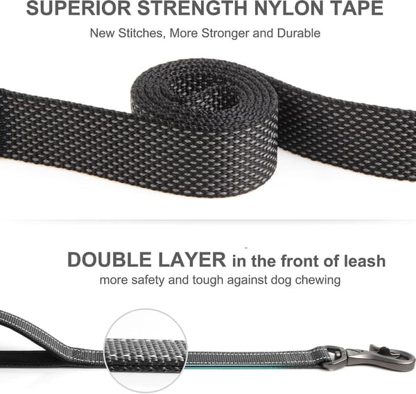 1,8 m Heavy Duty Dog Leash with 2 Comfortable Padded Handles, Traffic Handle & Reflective Leash Line for Large, Medium & S Black1.8 m Black6FT