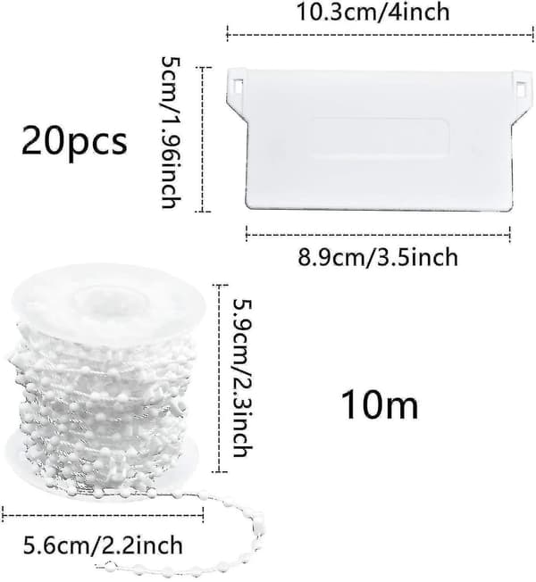 20 pcs Vertical Blind Weights Bottom Slats 89mm (3.5\") X 10m Blind Repair Kit, WhiteBY