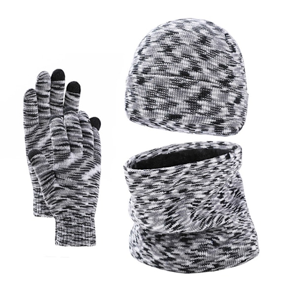 3-delat vinter unisex mössa, scarf och handskar set, varm stickad mössa, pekskärmshandskar, 3 långa halsdukar för kvinnor och män, flerfärgad, vinterpresent