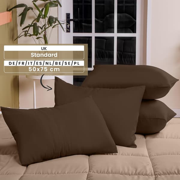 Pillowcase 4-pack - Standard size 50x75 cm - 100% brushed microfiber pillowcases with envelope closure - Wrinkle, fade and stain resistant pillowcases Brown