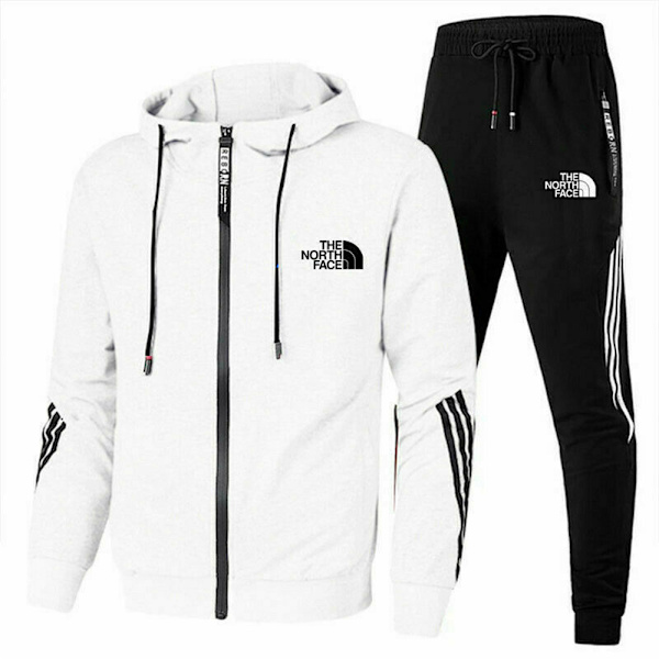 Högkvalitativt nytt The North Face träningsset för män med hoodie, sweatshirt, joggingbyxor, 2 delar/set, sportkläder, vit vit L-FS4- L White