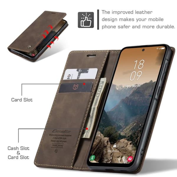 Samsung Galaxy A56 Deksel CaseMe 013 Multifunksjonell Horisontal Flip Lær [JUN]-FS- Kaffe