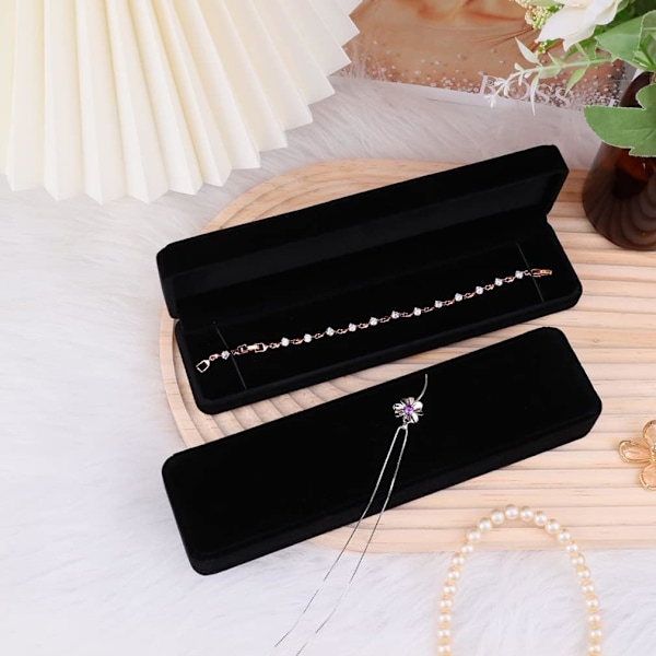 Sæt med 2 Klassiske Sammet Halskæde Armbånd Display Etui Smykke Gaveæske 8,7x1,6x2 tommer