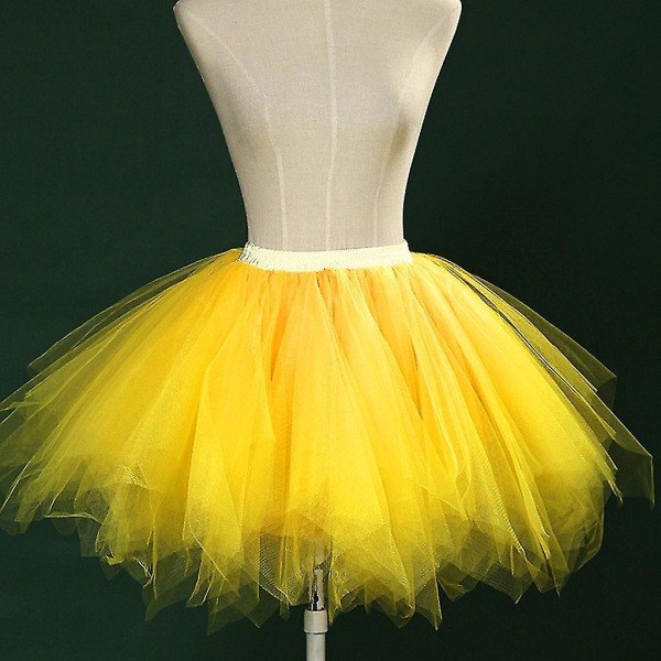Kvinners Mesh Tulle Skjørt Prinsesse Elastisk Skjørt Voksen Kort Tutu Danseskjørt Gult XXL