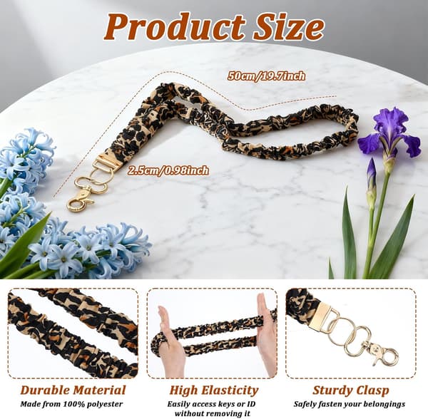 Strækbart Scrunchie-nøglesnor til lærere - Strækbar nøglesnor med leopardprint til ID-kort, kvinder, damer, sød og behagelig