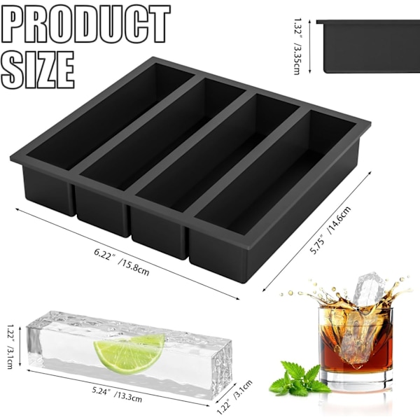 Large Silicone Ice Cube Tray for Kitchen Use, Suitable for Whiskey; Collins Ice Cube Tray Also Suitable for Butter Molds; 2-Pack.