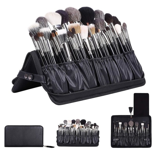 Professionella sminkborstar Organizer Makeup Artist case Läder Makeup Handväska Svart Resebärbar (endast väska)