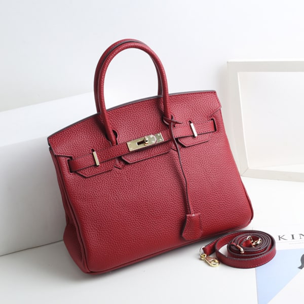 Snygg Claret Läder Tote Bag för Kvinnor Perfekt för Pendling och Crossbody-bärning Claret-X42- Claret 30cm