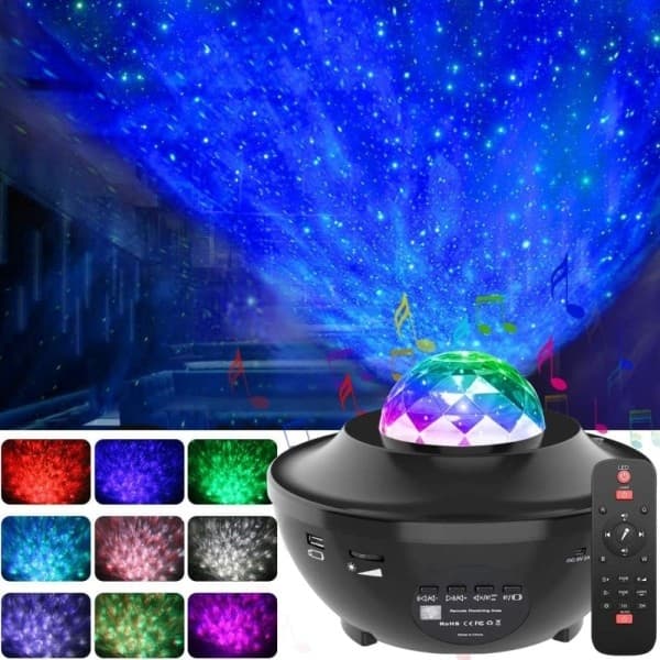 Galaxy Star Projector Lamp with Built-in Speaker and Multi-color LED Effects Black-FS- Black Svart