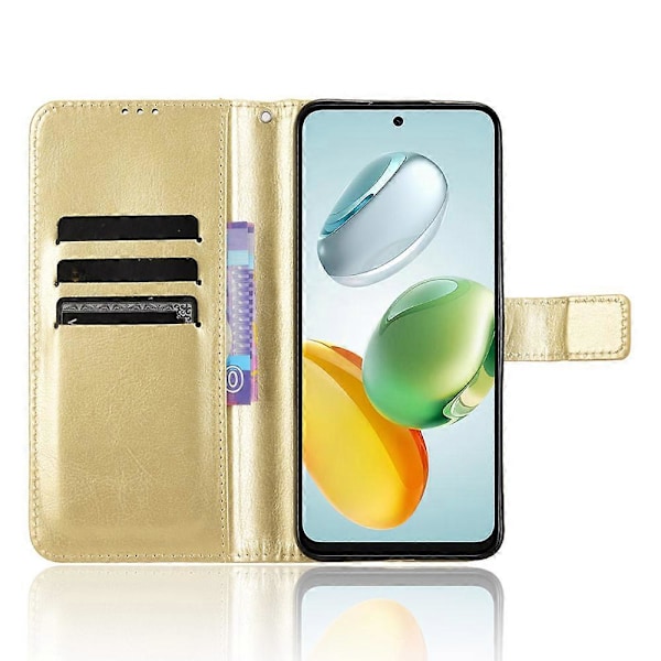 För Honor 200 Smart 5G/ Play 60 Plus 5G Stativfodral Läderplånbok Telefonfodral Crazy Horse-Textur (FMY) Gold
