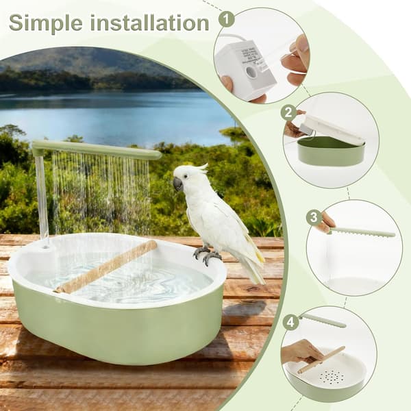 Bird bath, 32 x 26 cm, for parakeets, polypropylene, automatic rainwater circulation, bird shower, with 26 water outlets for-FS- green
