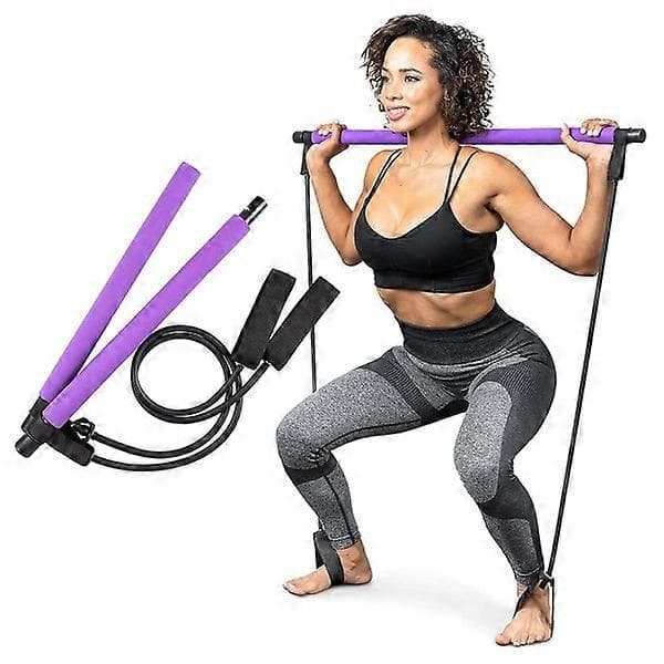 Pilates Bar Set Resistance Bands Adjustable Straps Workout Purple-FS- Purple