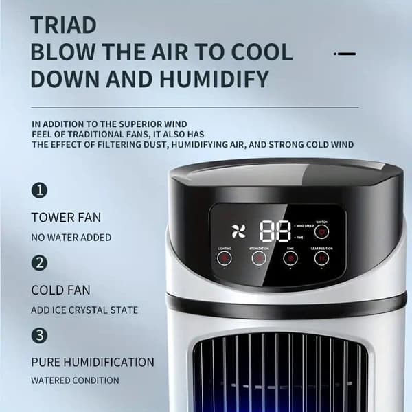 3-i-1 Mini Air Conditioner Fan, Table Fan with Humidifier and Ice Mist, USB, Quiet Cooling