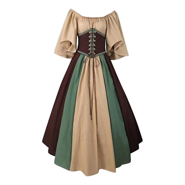 Medeltida kläder dam kortärmad gotisk klänning Khaki Khaki Khaki 5XL