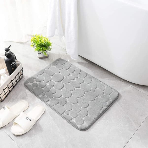 Bademåtte 18D svamp absorberende skridsikker 50x80cm, dekorativ dørmåtte til badeværelse lysegrå