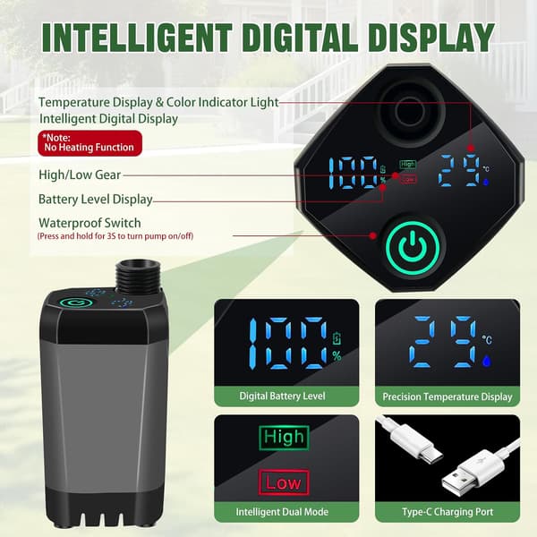 Camping Shower Kit, 6000mAh Rechargeable Electric Shower Pump, Portable Shower with Smart Digital Display