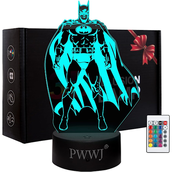 WJ 3D nattlampa Batman Actionfigur Nattduksbord Illusion Lamp Färgförändrande LED Akryl RGB-lampor för fans L Batman, comic book superhero