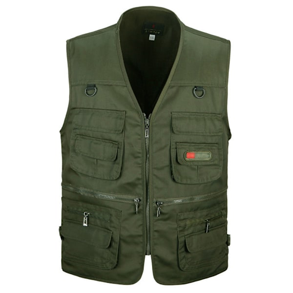 Fiskevest Topp Herre Løs Casual Glidelås Lomme Arbeidsklær Far khaki khaki 3XL