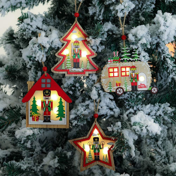 4 kpl LED Pähkinänsärkijä Puinen Joulukoriste Jouluriipus