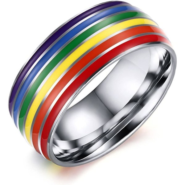 8mm rustfritt stål emalje regnbue LGBT Pride ring for kvinner og-FS1-
