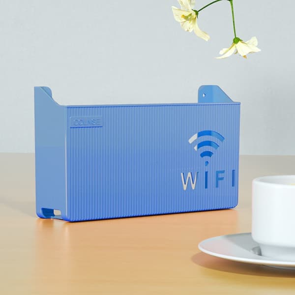 Wireless Wifi Router Shelf Storage Box Wall Mounted ABS Organizer Light Blue